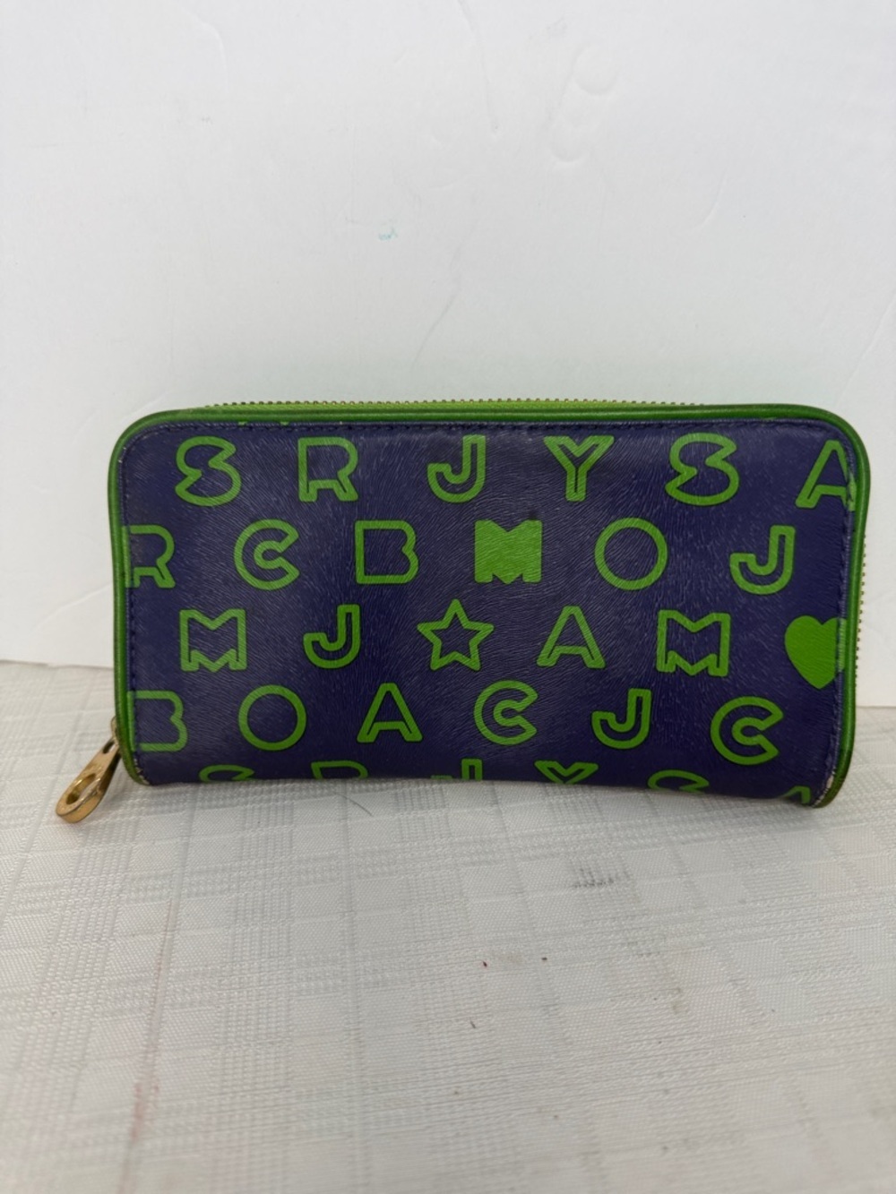 Marc by Marc Jacobs Logo EAZY Vertical Zip Around Wallet Blue Green Rare